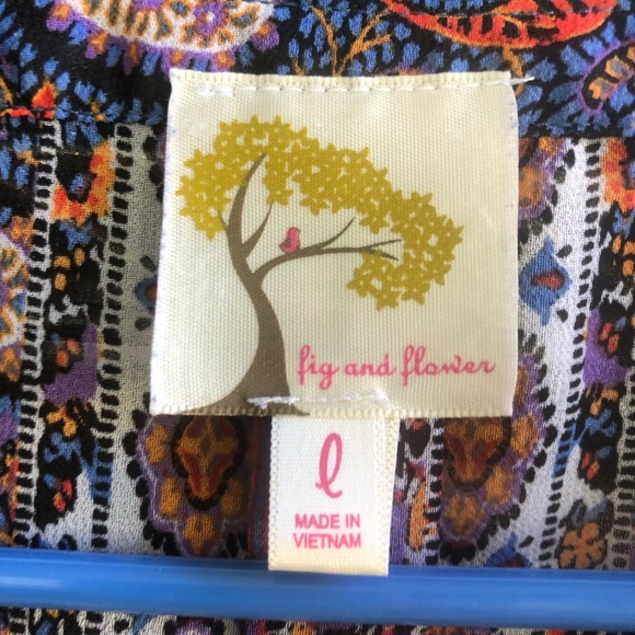 Anthropolog Fig and flower multicolor Women’s  semi Sheer tunic Sz L - Picture 9 of 10